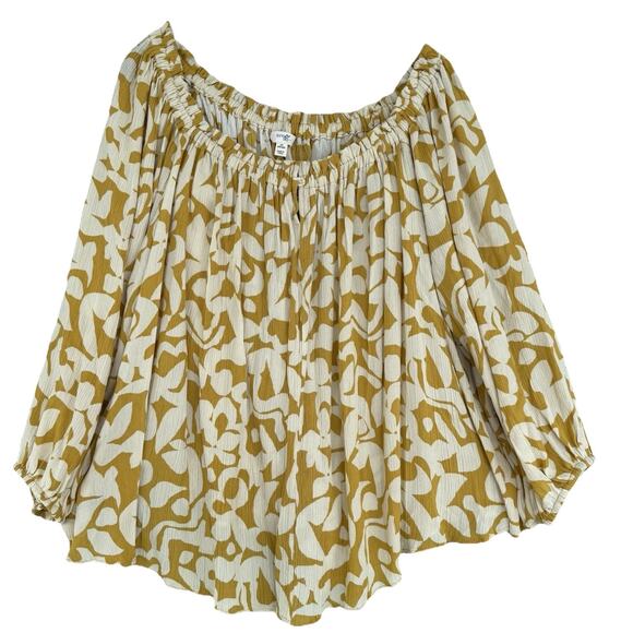 Terra & Sky Plus Size Women’s Peasant Blouse Mustard Ivory Size 1X‎ 3/4 Sleeve - Picture 1 of 8